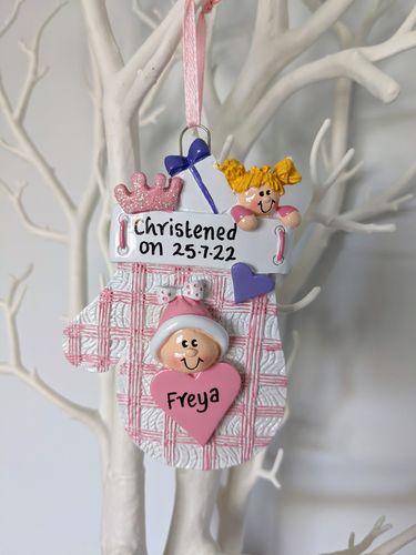 Baby Girl Pink Mitten Personalised Christmas Decoration
