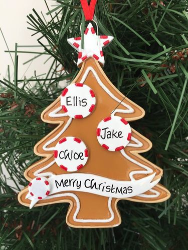 Gingerbread Tree Family of 3 Personalised Christmas Decoration
