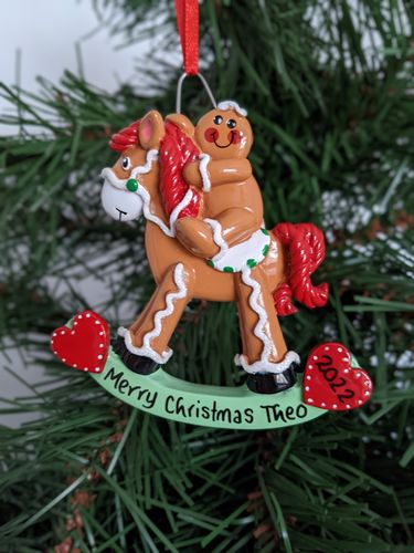 Gingerbread Rocking Horse Personalised Christmas Decoration