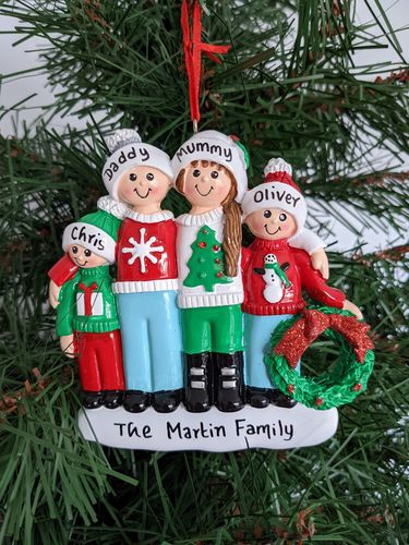 Christmas Jumper Family of 4 Personalised Christmas Decoration