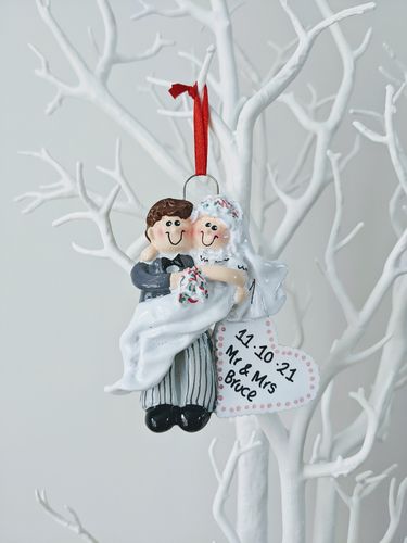 Groom Carrying His Bride Personalised Wedding Christmas Decoration