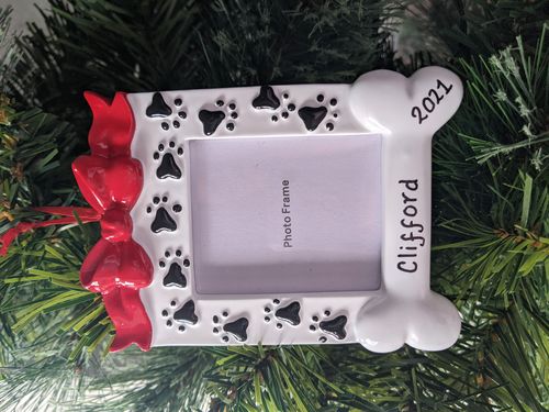 Dog Bone Photo Frame Personalised Pet Christmas Decoration