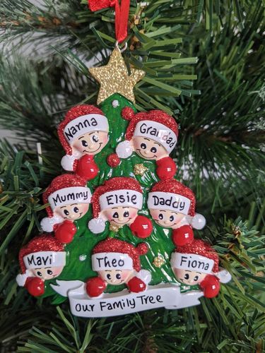Green Tree Glitter Family of 8 Personalised Christmas Decoration