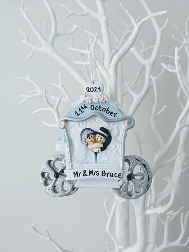 Wedding Carriage Bride & Groom Personalised Christmas Decoration