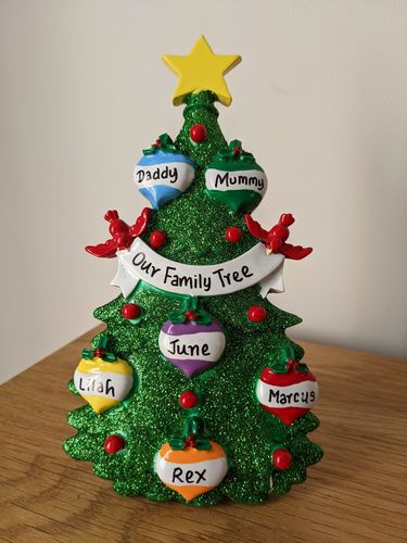 Green Tree Family of 6 Personalised Table Top Christmas Decoration