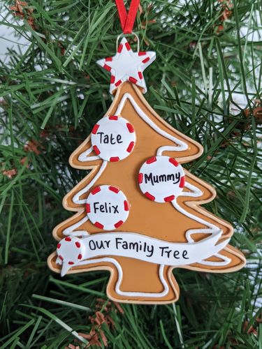 Gingerbread Tree Family of 3 Personalised Christmas Decoration