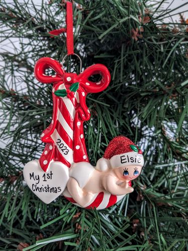 Red Candy Cane Baby Personalised Christmas Tree Decoration