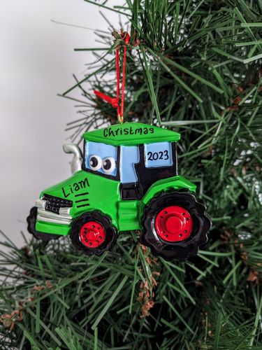 Green Tractor Toy Personalised Christmas Decoration