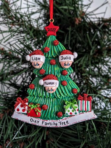 Christmas Tree Family of 3 Personalised Christmas Decoration
