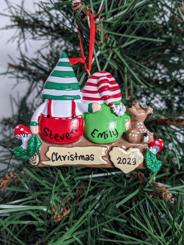Idle Gnomes Family of 2 Personalised Christmas Decoration