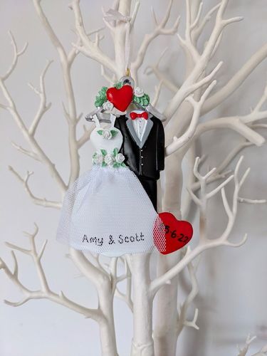 Wedding Attire Bride & Groom Personalised Christmas Decoration