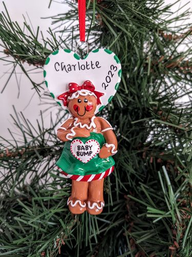 Gingerbread Mum To Be with Baby Bump Personalised Christmas Decoration