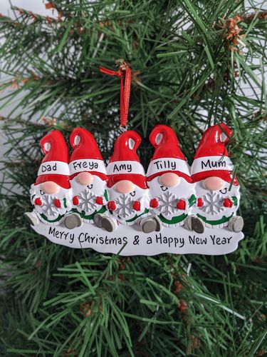 Snowflake Gnome Family of 5 Personalised Christmas Decoration