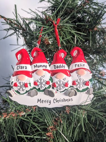 Snowflake Gnome Family of 4 Personalised Christmas Decoration