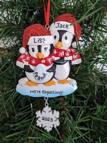 We're Expecting Penguins Personalised Christmas Decoration