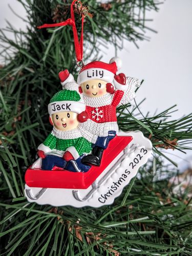 Family of 2 Sledding Personalised Christmas Decoration