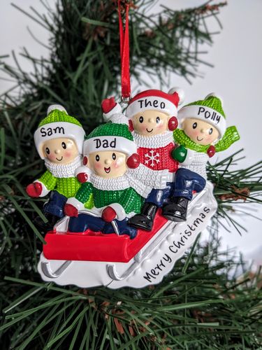 Family of 4 Sledding Personalised Christmas Decoration